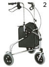 Three-Wheeled rollator with hand brakes and storage