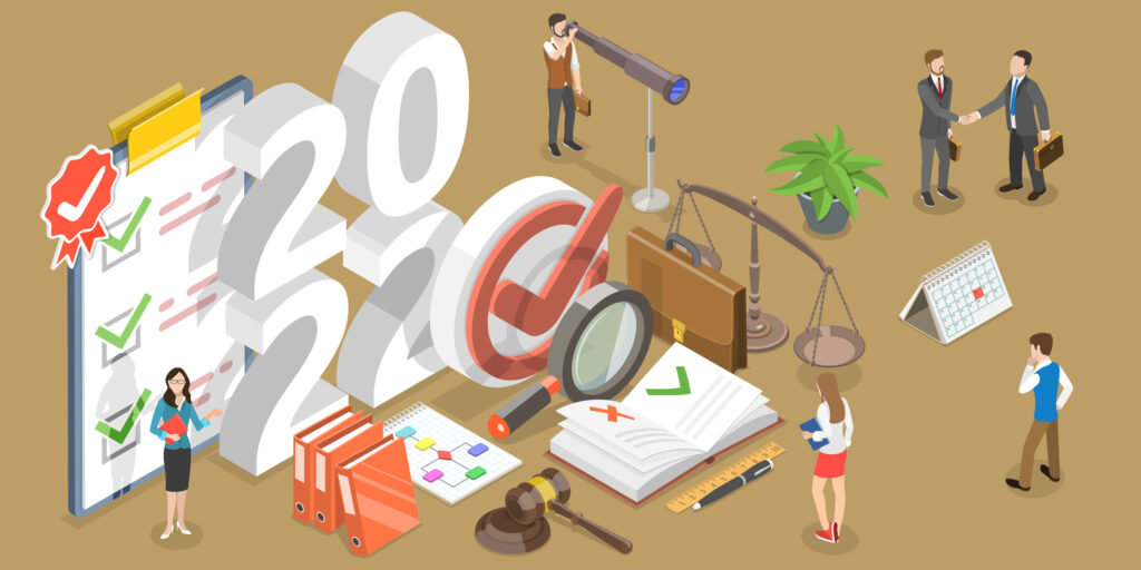 3D Isometric Flat Vector Conceptual Illustration of 2022 tasks and trends