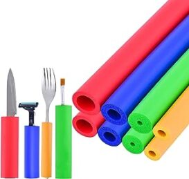 Colorful foam tube grips for silverware, razer, or makeup brush