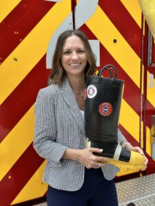 Amy Shinneman after speaking with firefighters who belong to the International Association of Fire Fights (IAFF)