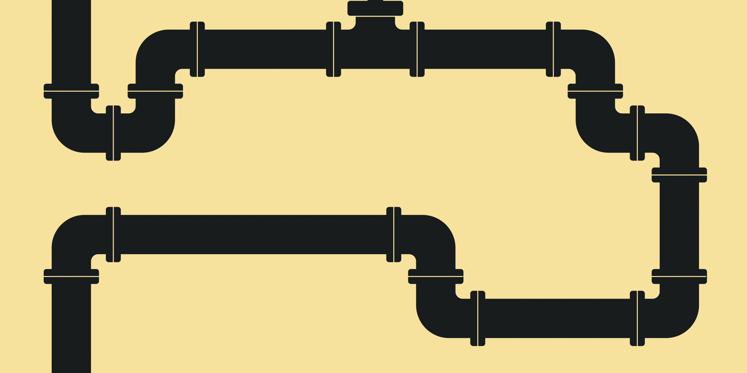 Illustration of a black metal pipeline on a yellow background