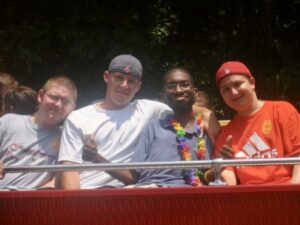 Ira Walker on a fire truck ride with camp buddies; Troy Biernbaum, Jon Kempema, Alex Tessmer