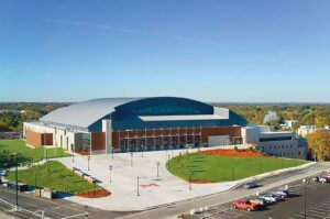 Aerial shot of the Mizzou Arena at the University of Missouri, in Columbia, Missouri