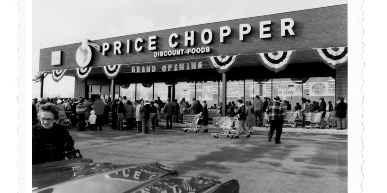black and white photo of an old Price Chopper store