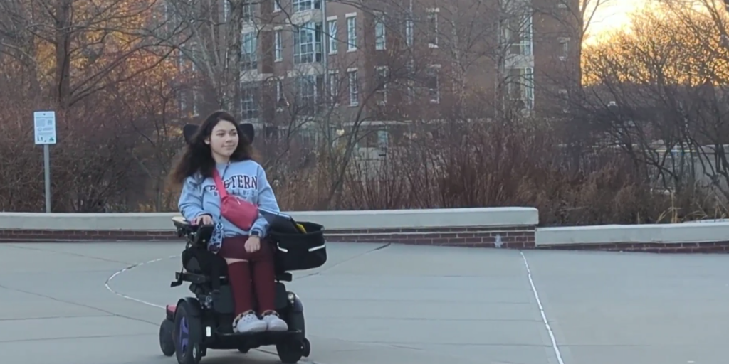 Abby navigates the wide open campus on her way to class. 