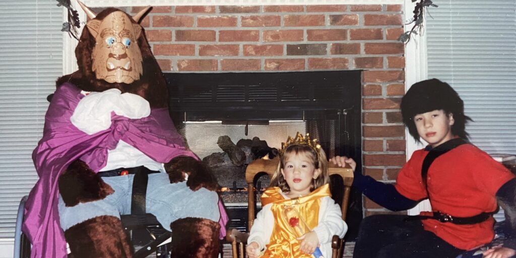 Megan and her brothers, Ryan and Stuart, dressed as "Beauty and the Beast" characters