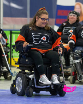 Lea Donaghy playing power hockey