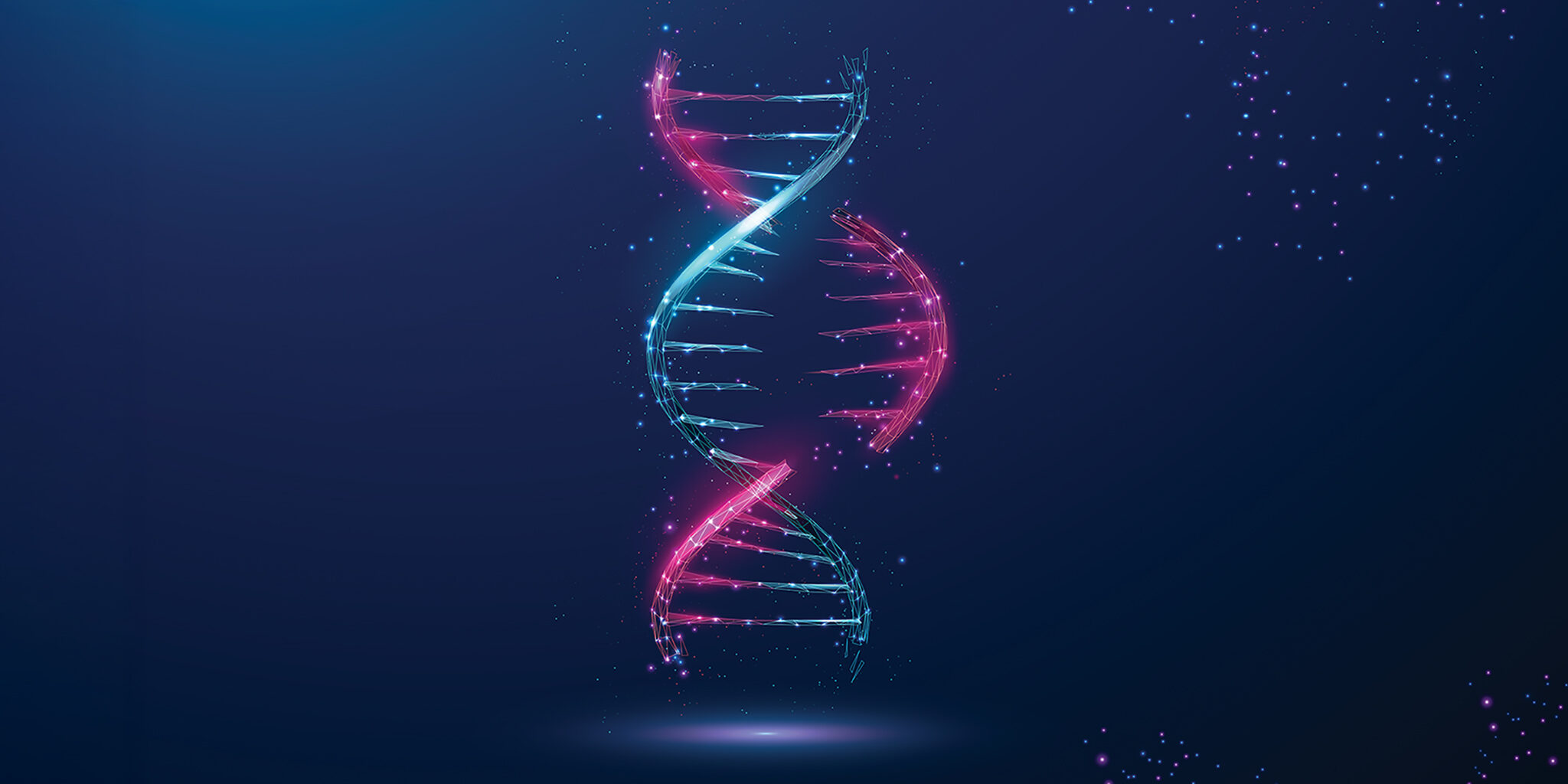 Illustration of a DNA double helix on a dark blue background