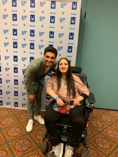 m With singer and performer Mohammed Assaf at a fundraiser event for Islamic Relief USA supporting Palestine in San Jose (October 2019)
