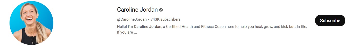 A screenshot of Caroline Jordan’s YouTube page, where you can find all her chair workouts.