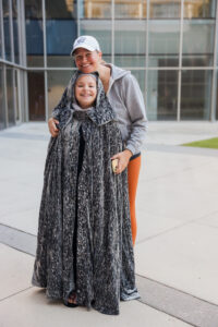 Charlotte (and mom) all dressed up for Halloween