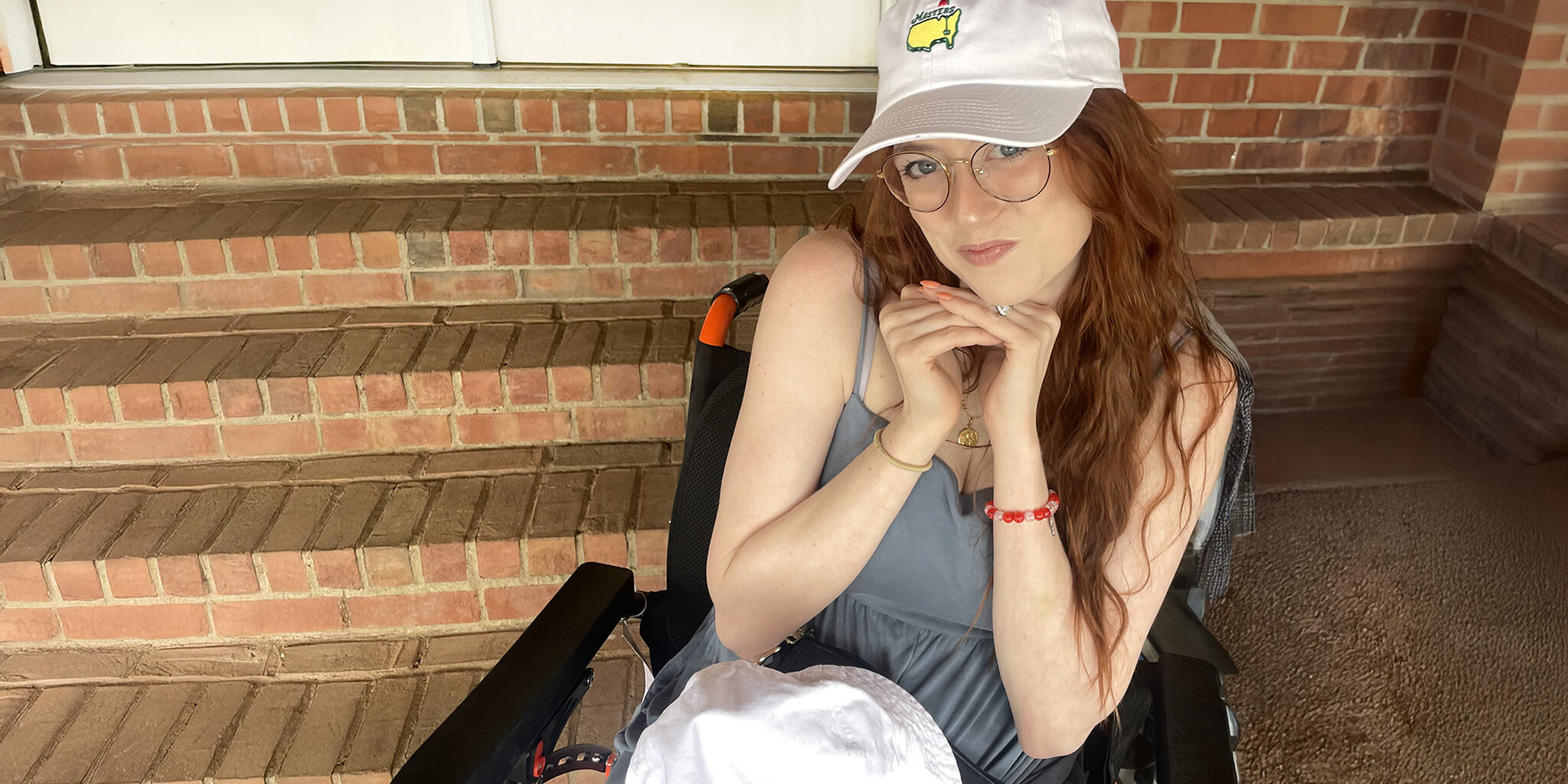 Closeup of Fiona Cauley sitting in her wheelchair