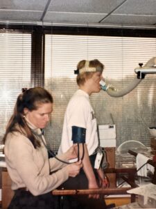 Kathryn Arvidson testing pulmonary functioning during the clinical trials. 