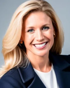Headshot of Audrey Busch wearing a blue suit jacket and white shirt, smiling at the camera.