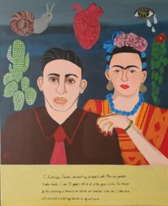 Original painting by Rodrigo Duran: a self-portrait of the artist alongside Frida Kahlo.